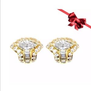 14K Yellow Gold Marquise Diamond Clip On Earrings
